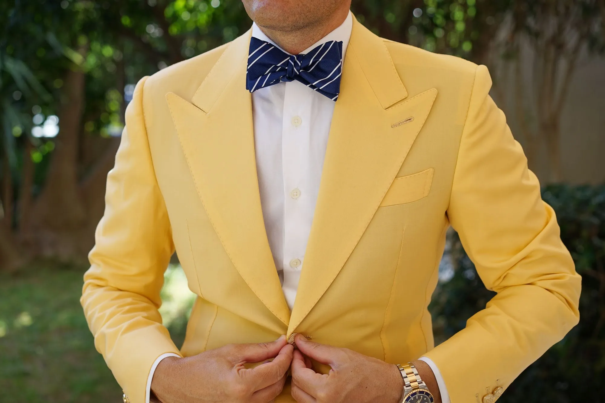 Navy Blue Double Stripe Self Bow Tie sold by OTAA product image thumbnail 5
