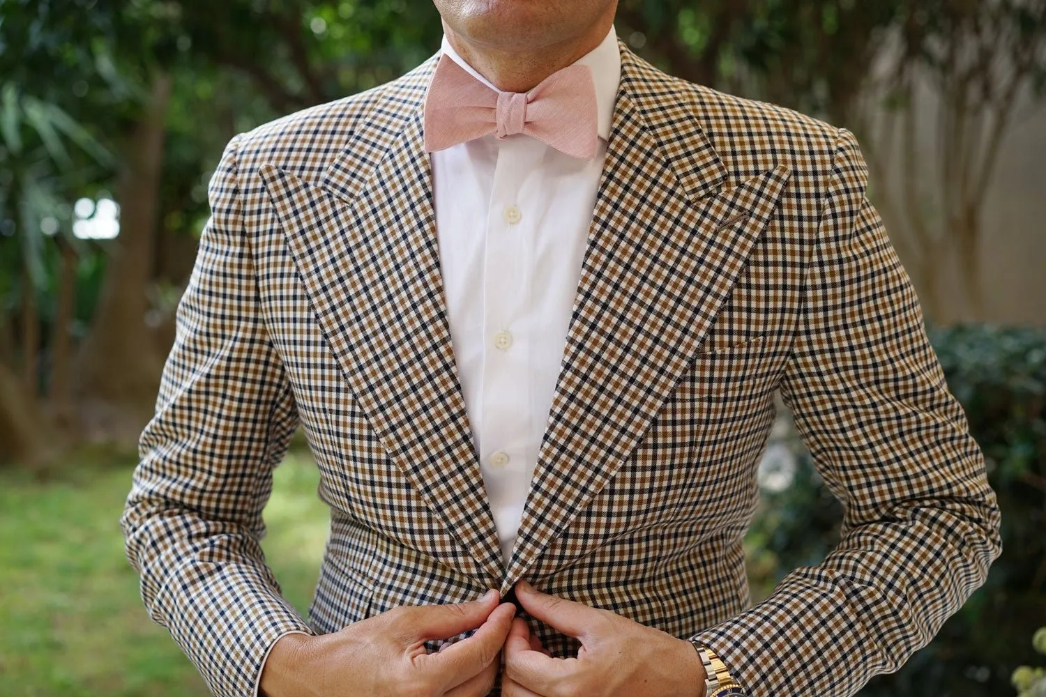 Ballet Blush Pink Chambray Linen Self Bow Tie sold by OTAA product image thumbnail 4