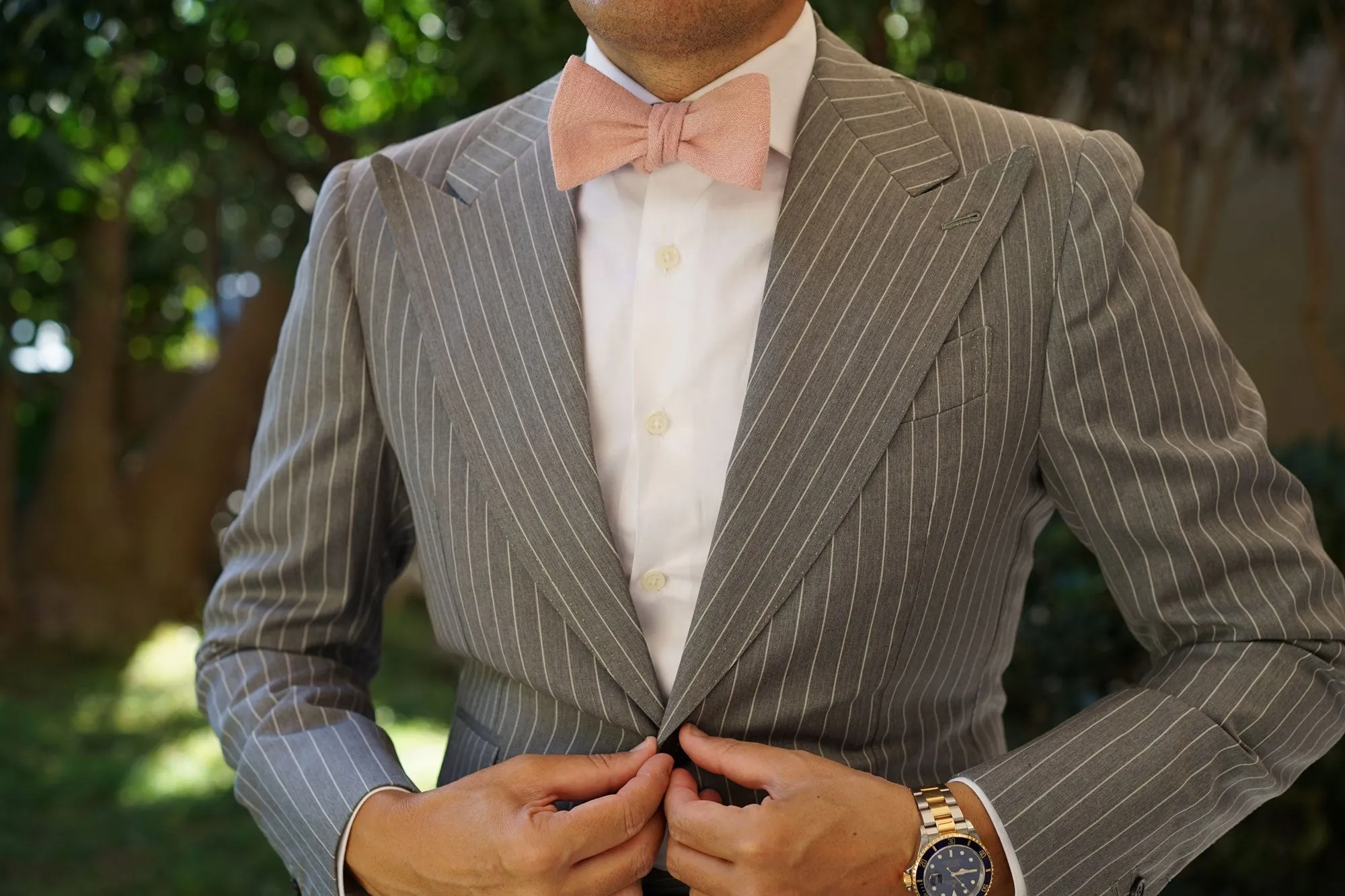New York Dusty Nude Pink Linen Self Bow Tie sold by OTAA product image thumbnail 4