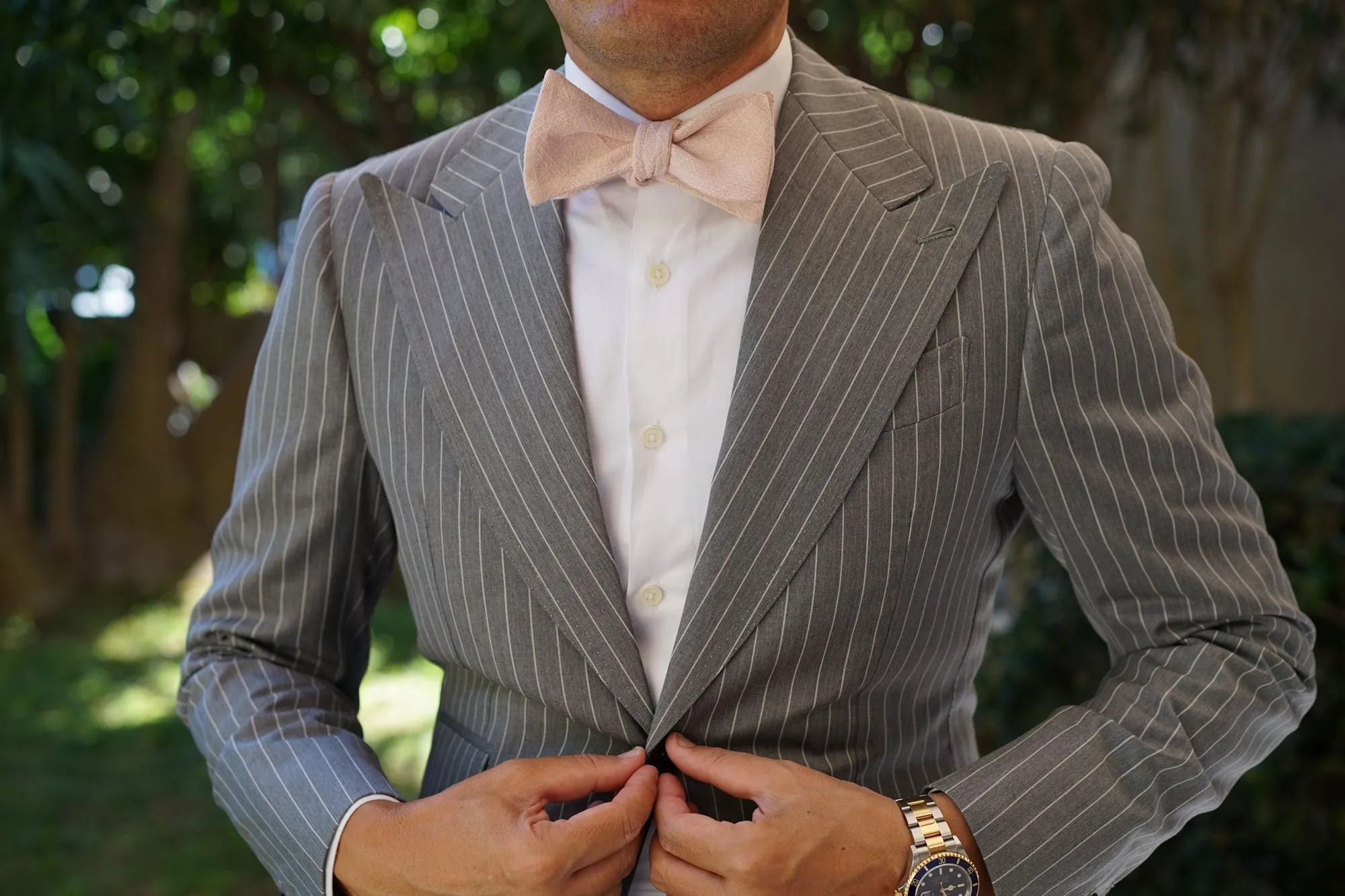 Cameo Beige Pink Chenille Linen Self Bow Tie sold by OTAA product image thumbnail 4