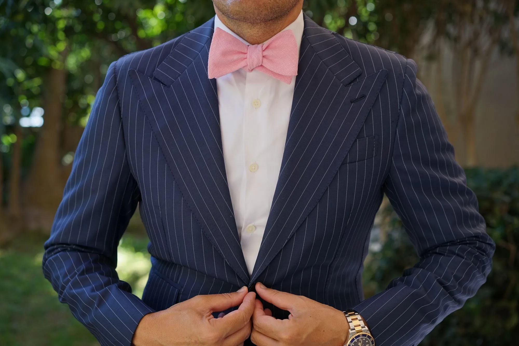 Tickled Pink Chevron Linen Self Bow Tie sold by OTAA product image thumbnail 4