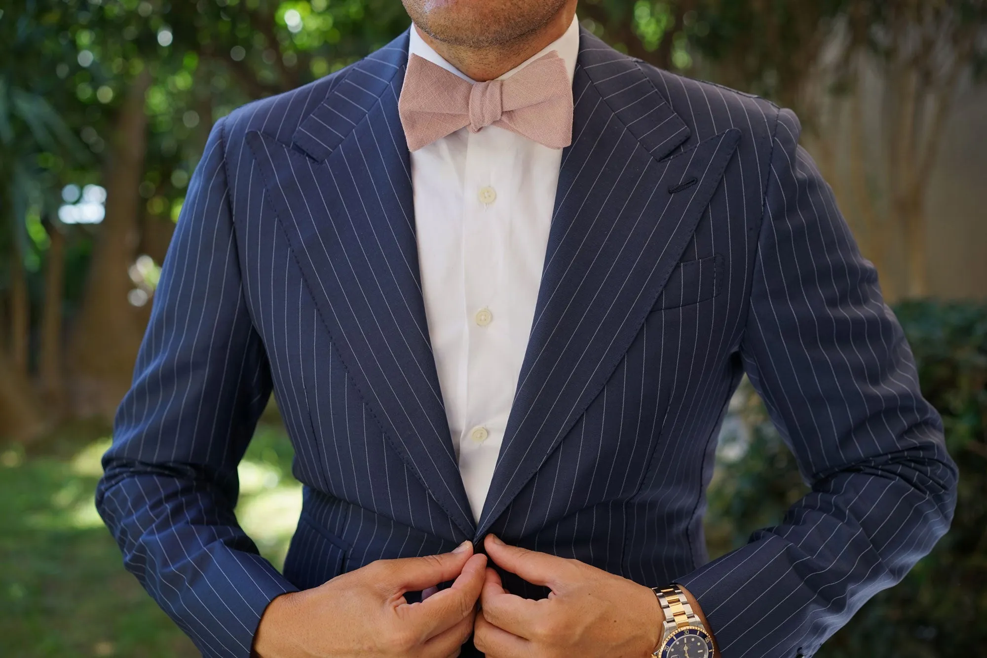 Dusty Rose Quartz Linen Self Bow Tie sold by OTAA product image thumbnail 4