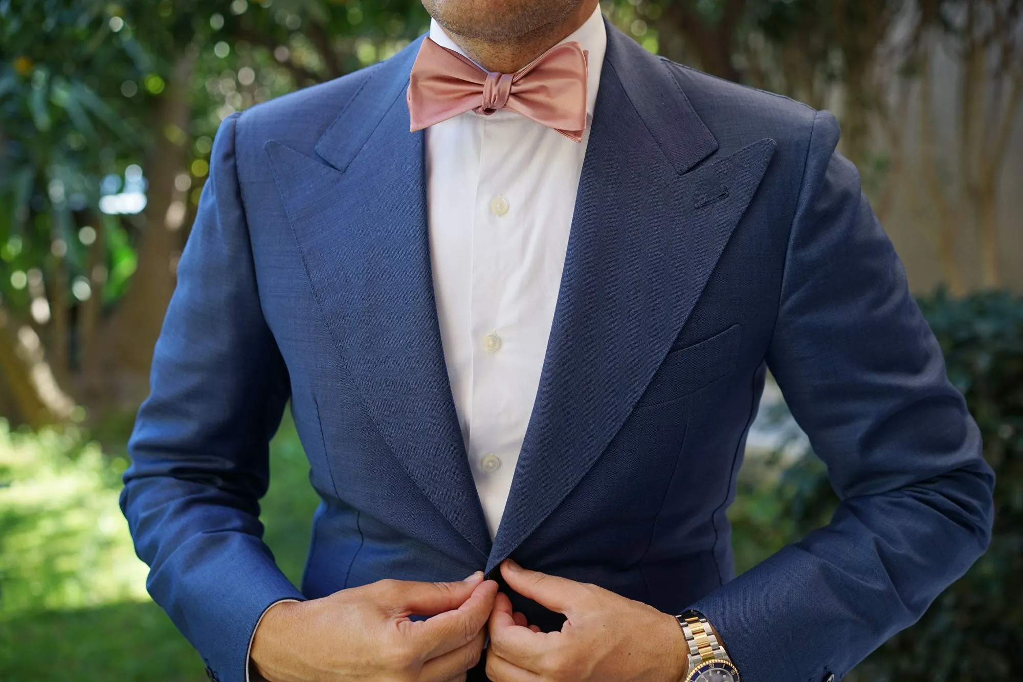 Dusty Blush Pink Satin Self Bow Tie sold by OTAA product image thumbnail 4