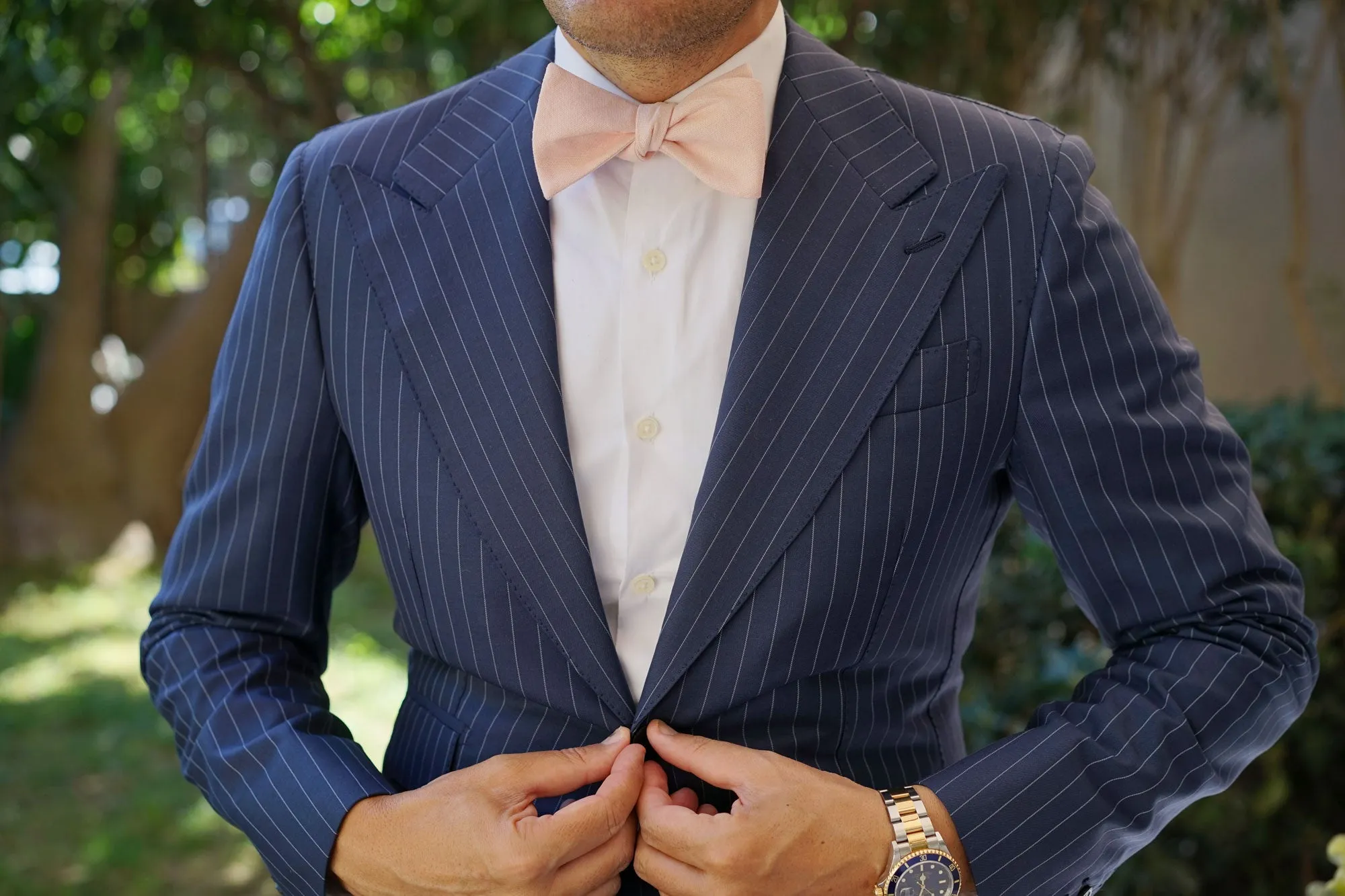 Blush Petal Pink Linen Self Bow Tie sold by OTAA product image thumbnail 4