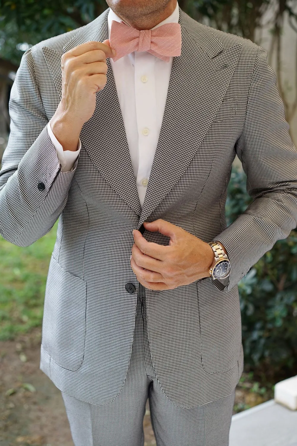 Blush Flamingo Pink Linen Self Bow Tie sold by OTAA product image thumbnail 5