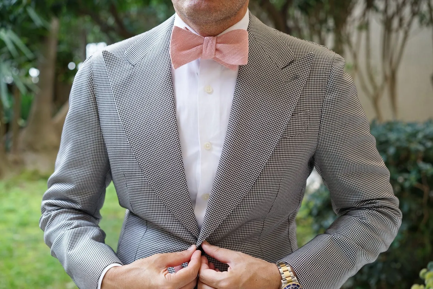 Blush Flamingo Pink Linen Self Bow Tie sold by OTAA product image thumbnail 4