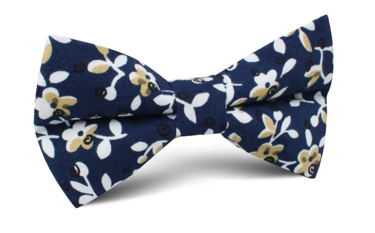 Yukata Navy Blue Floral Bow Tie made by OTAA