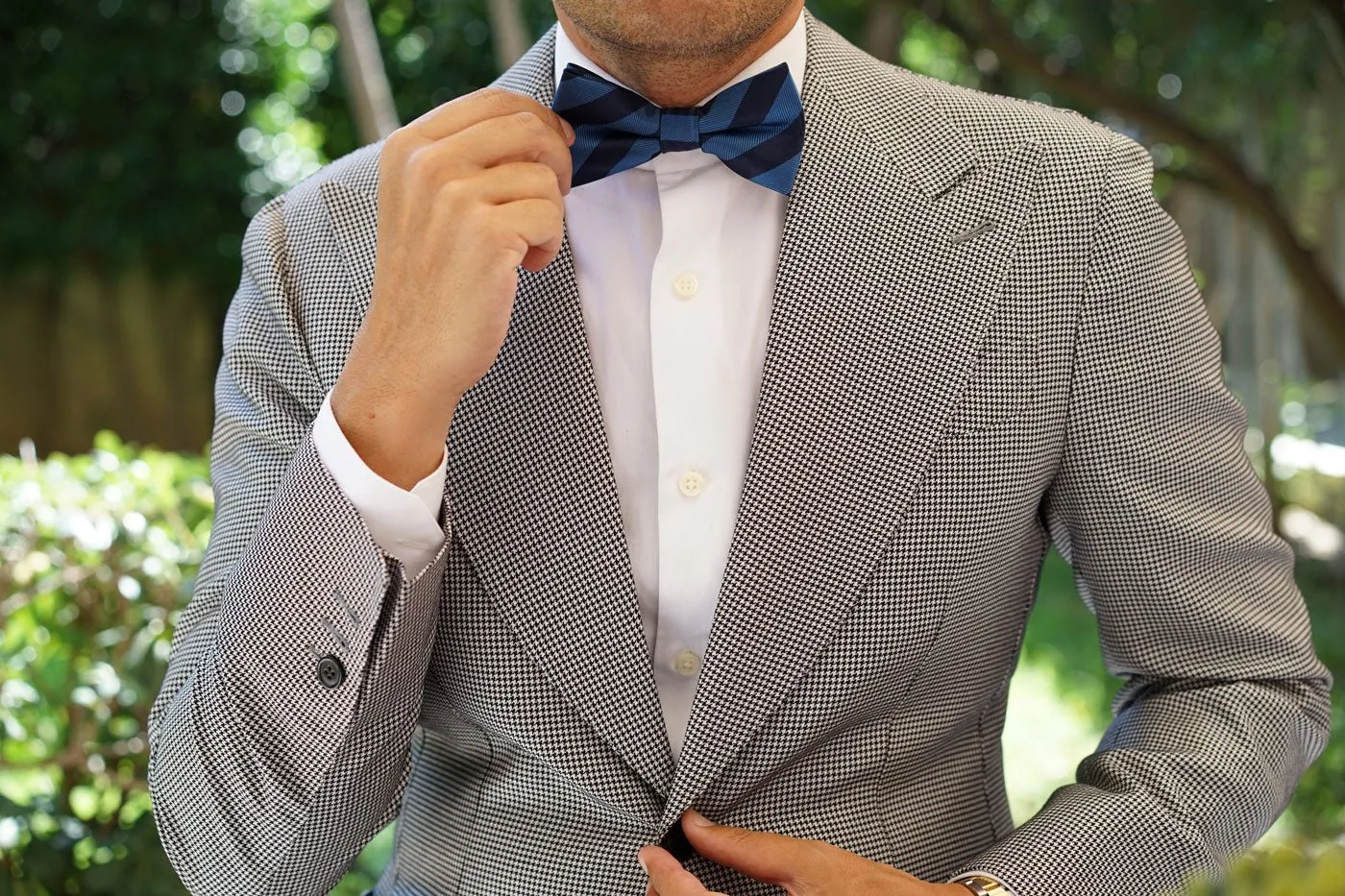 Oxford & Steel Blue Striped Bow Tie sold by OTAA product image thumbnail 5