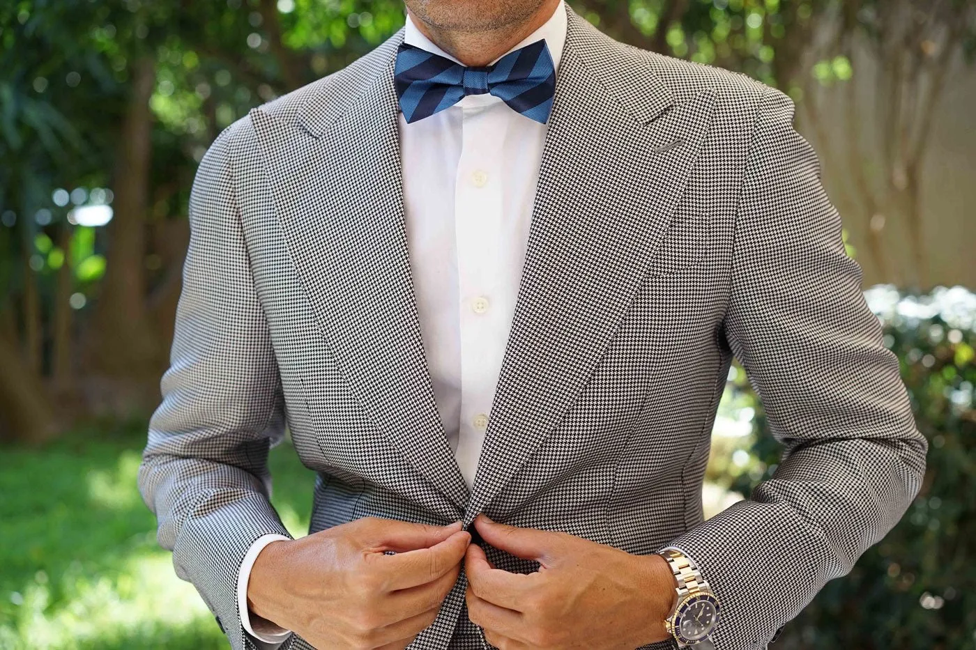 Oxford & Steel Blue Striped Bow Tie sold by OTAA product image thumbnail 3