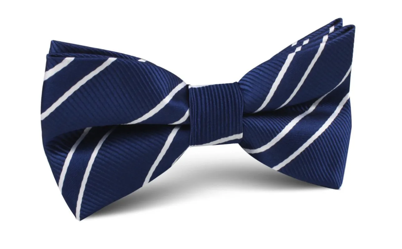 Navy Blue Double Stripe Bow Tie made by OTAA