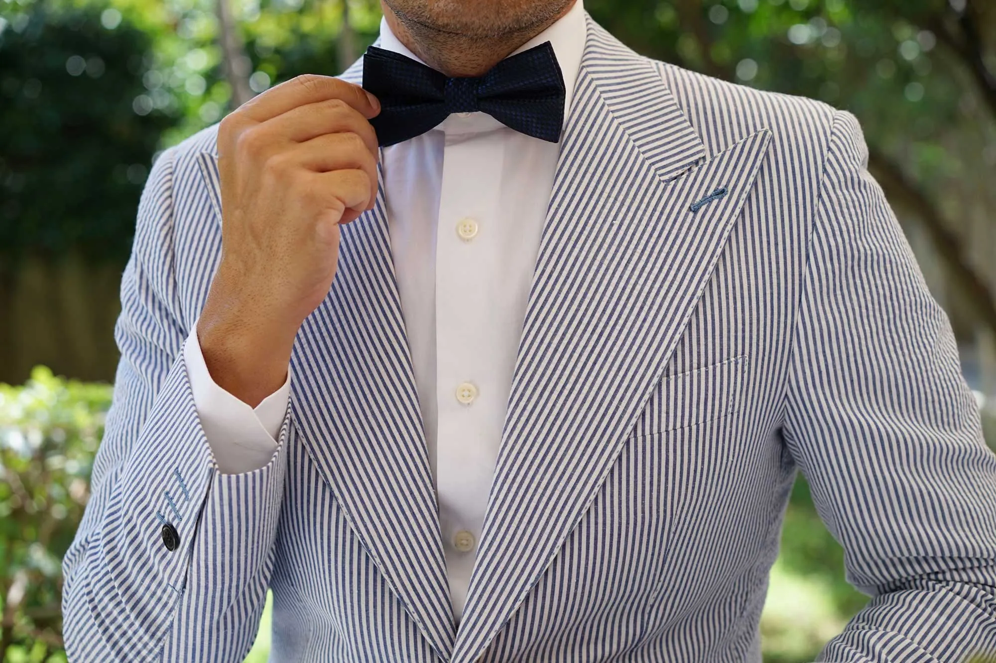 Navy Blue Basket Weave Checkered Bow Tie sold by OTAA product image thumbnail 5