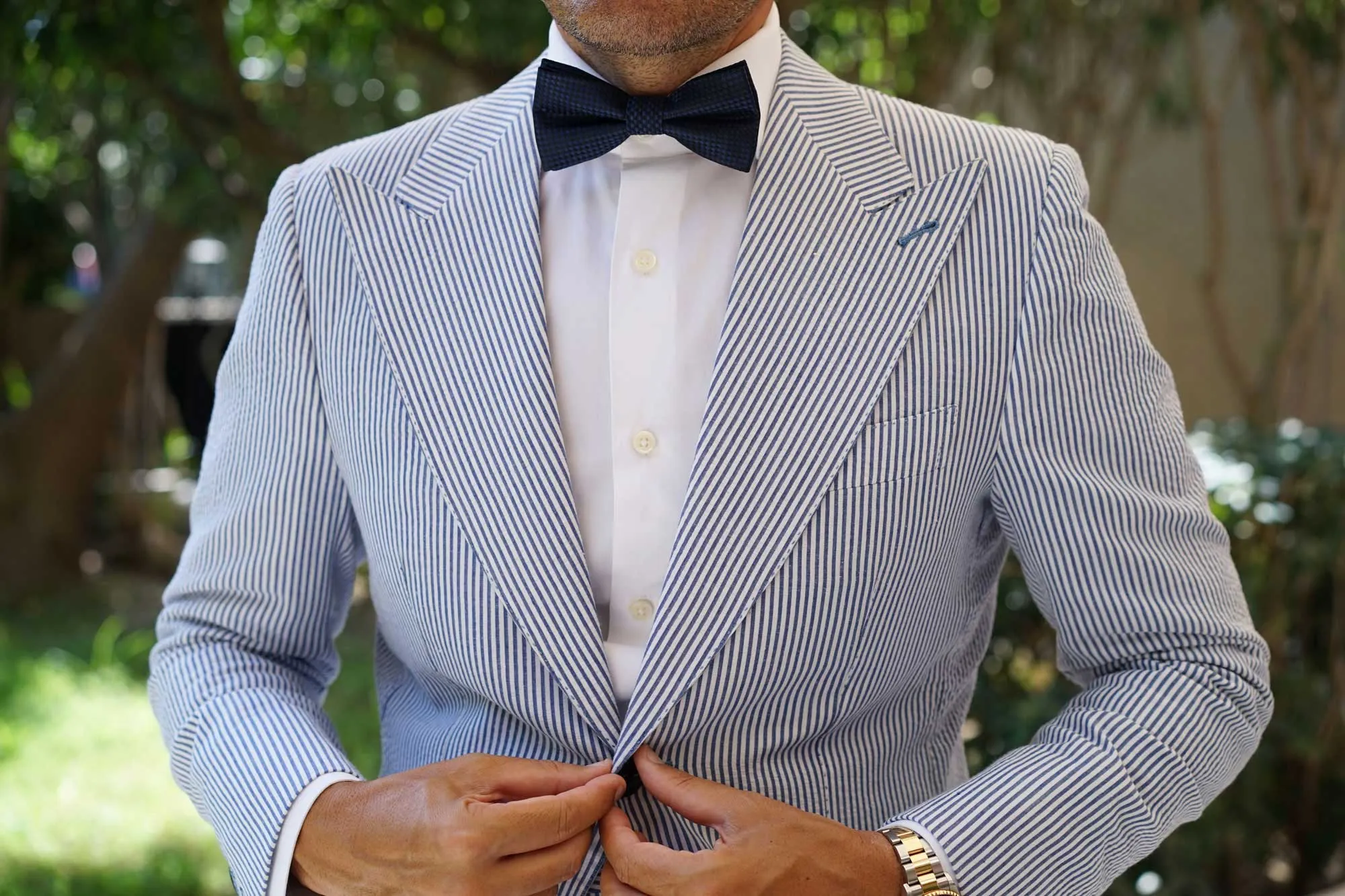 Navy Blue Basket Weave Checkered Bow Tie sold by OTAA product image thumbnail 3