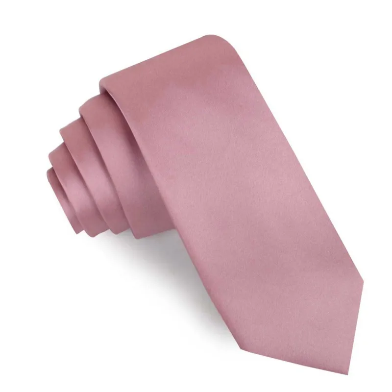 Dusty Rose Pink Satin Skinny Tie made by OTAA