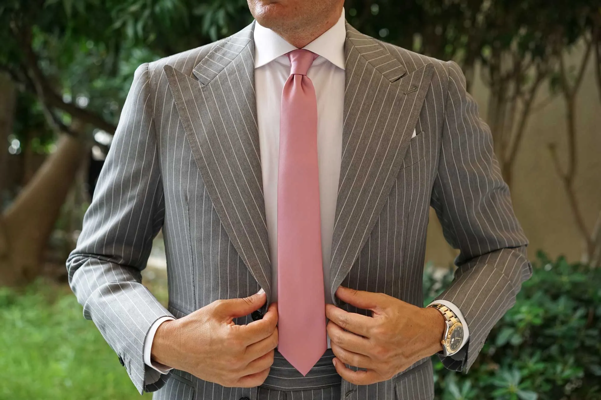 Dusty Rose Pink Satin Skinny Tie sold by OTAA product image thumbnail 4