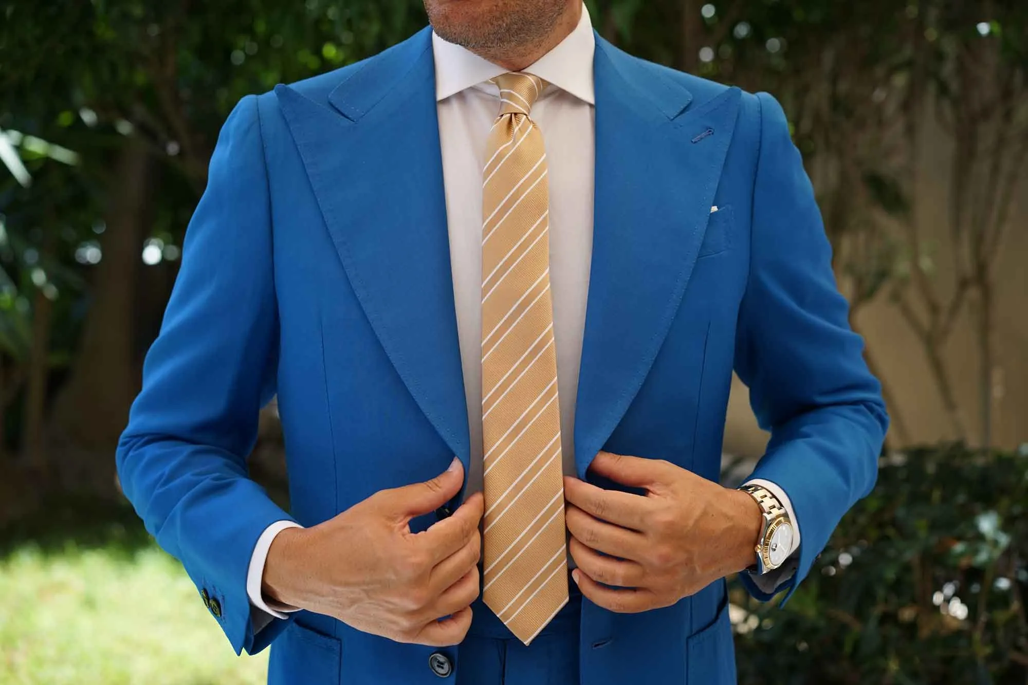 Champagne Gold Double Stripe Skinny Tie sold by OTAA product image thumbnail 4