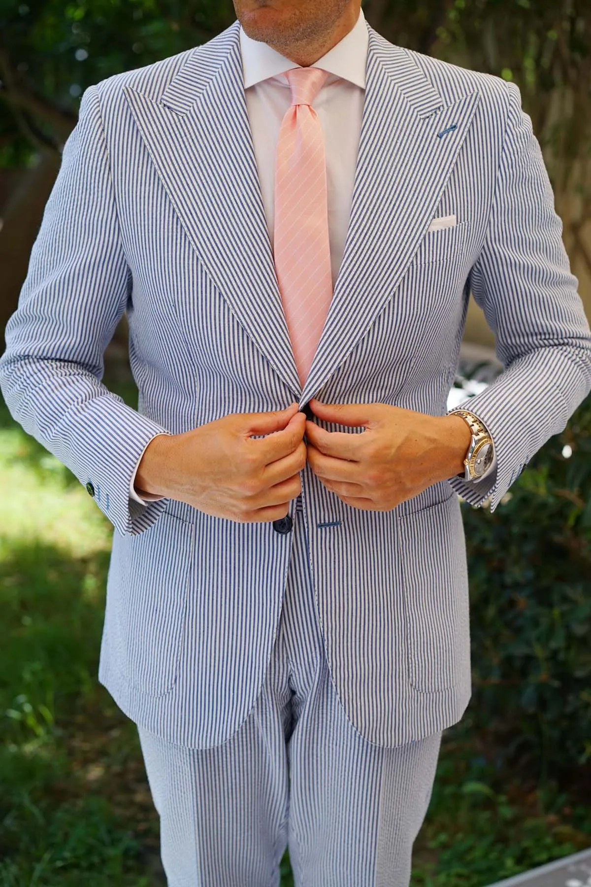 Blush Pink Herringbone Pinstripe Skinny Tie sold by OTAA product image thumbnail 5