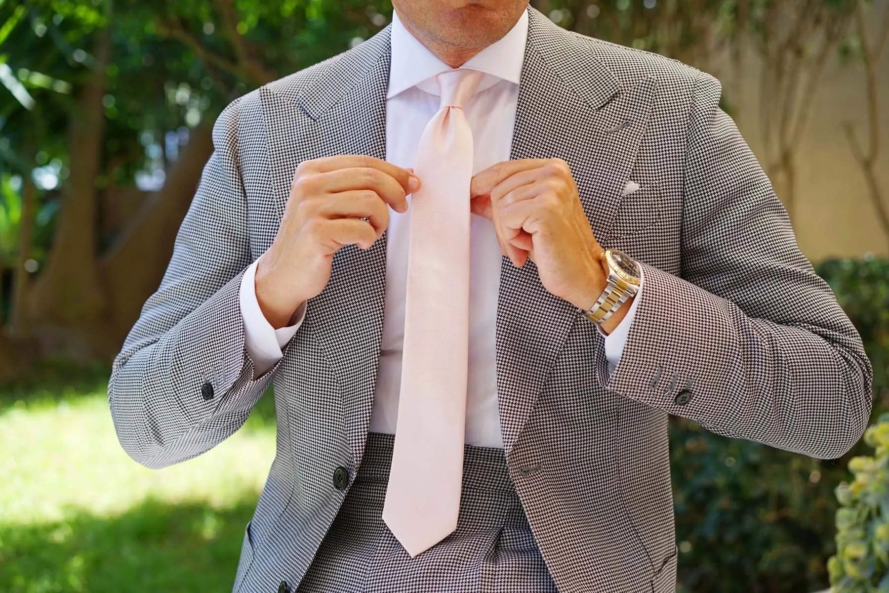 Blush Pink Basket Weave Skinny Tie sold by OTAA product image thumbnail 4