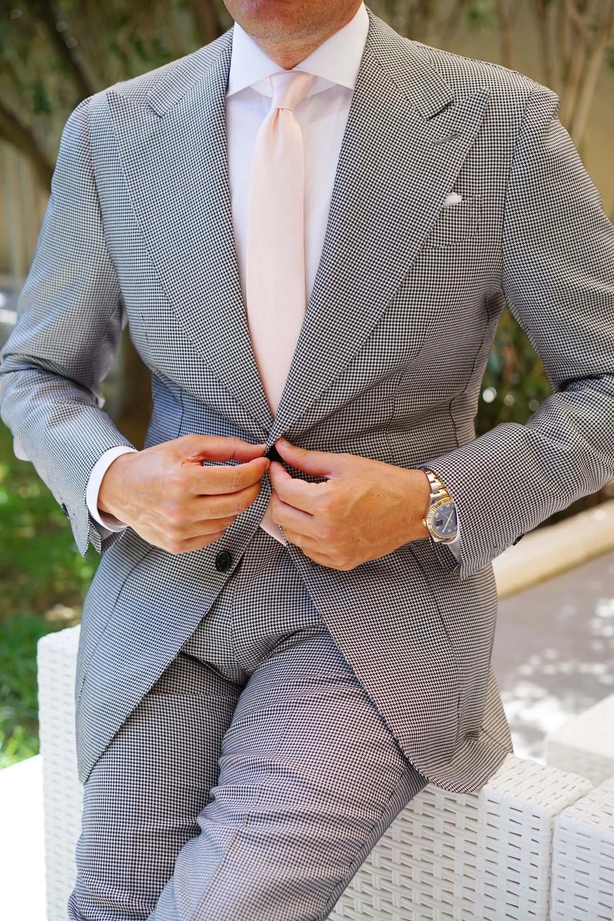 Blush Pink Basket Weave Skinny Tie sold by OTAA product image thumbnail 5