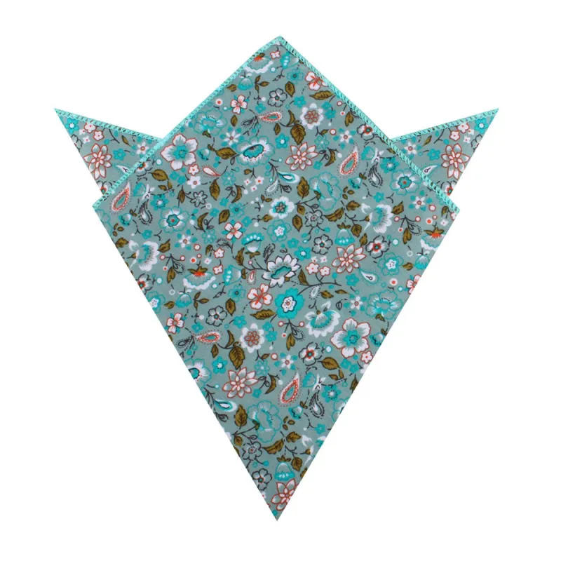 Japanese Sage Green Floral Pocket Square made by OTAA