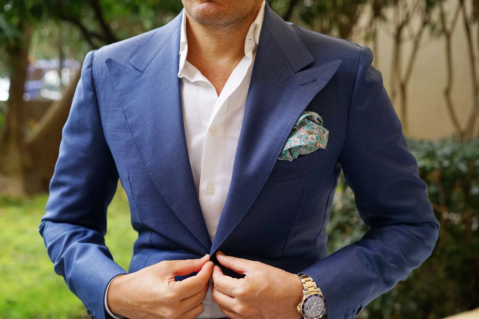 Japanese Sage Green Floral Pocket Square sold by OTAA product image thumbnail 3