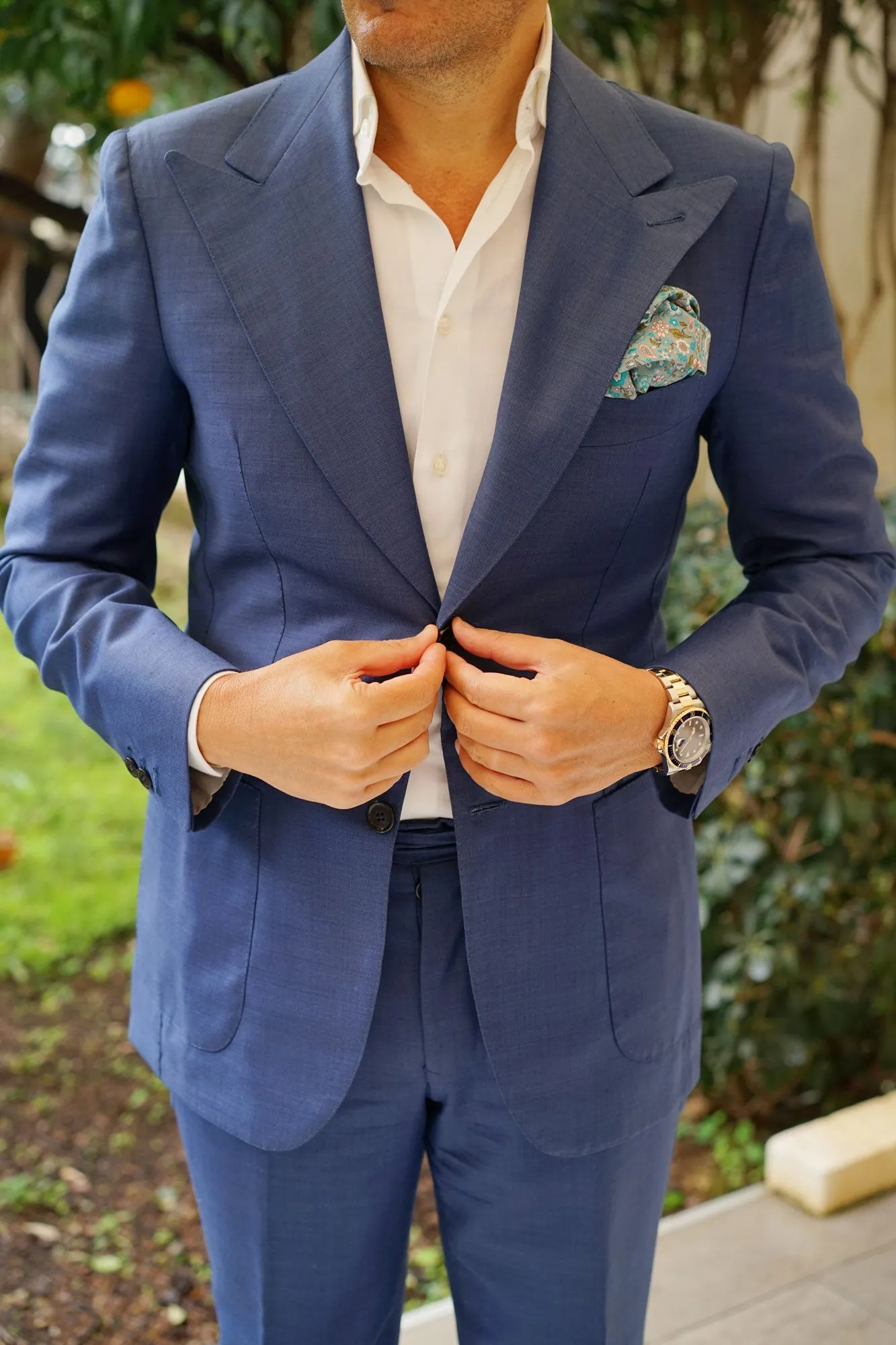 Japanese Sage Green Floral Pocket Square sold by OTAA product image thumbnail 4