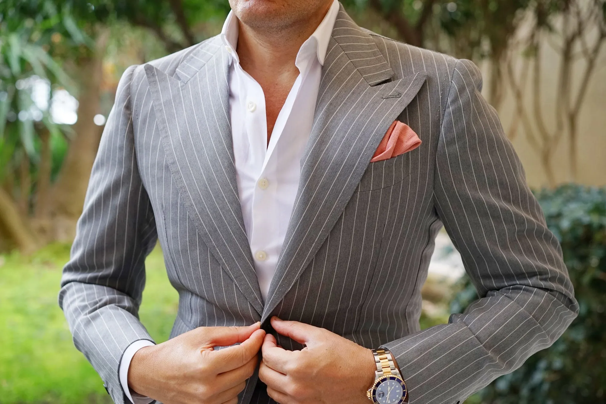 Burnt Coral Sunset Pink Chenille Linen Pocket Square sold by OTAA product image thumbnail 3