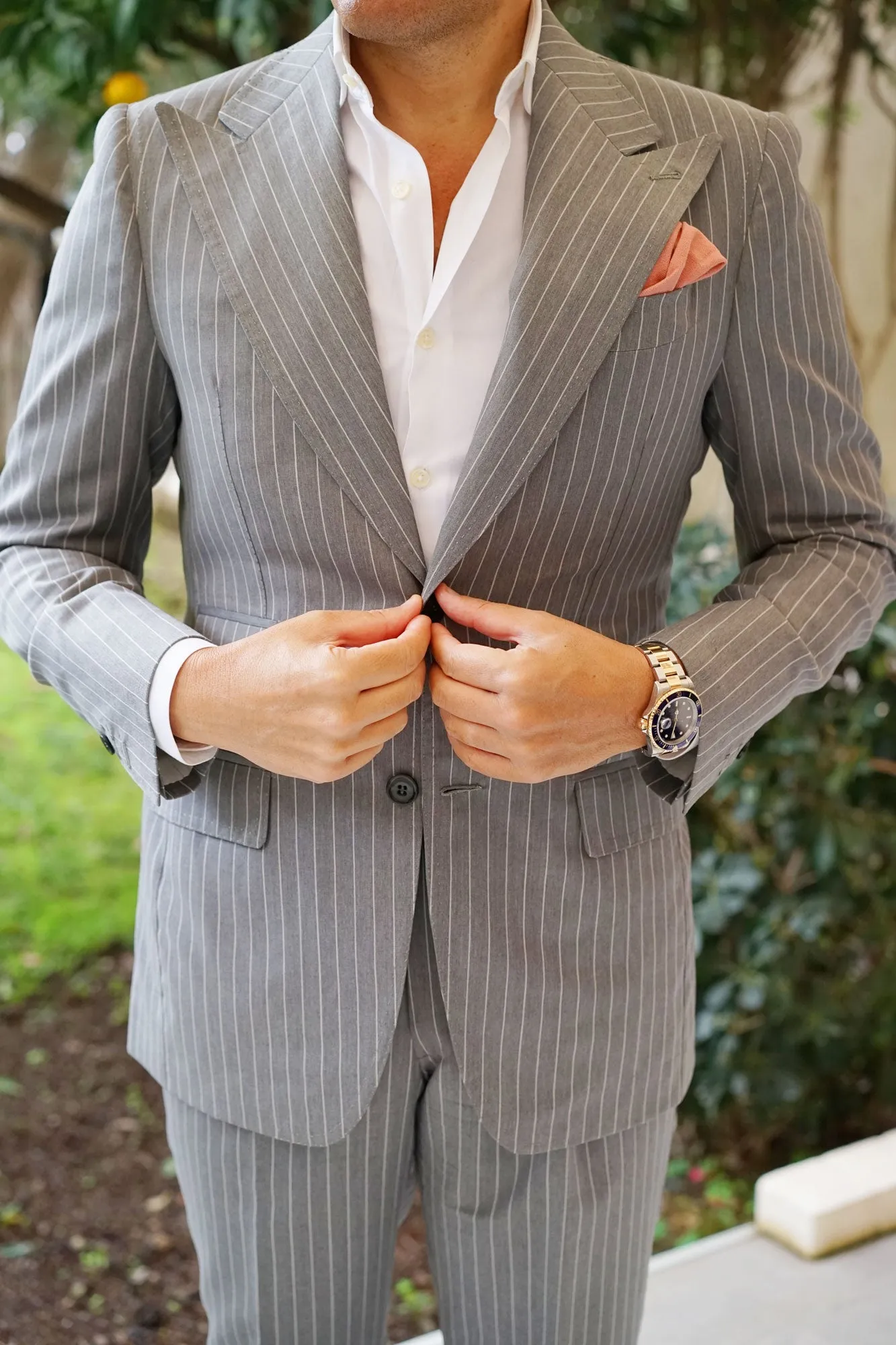 Burnt Coral Sunset Pink Chenille Linen Pocket Square sold by OTAA product image thumbnail 4