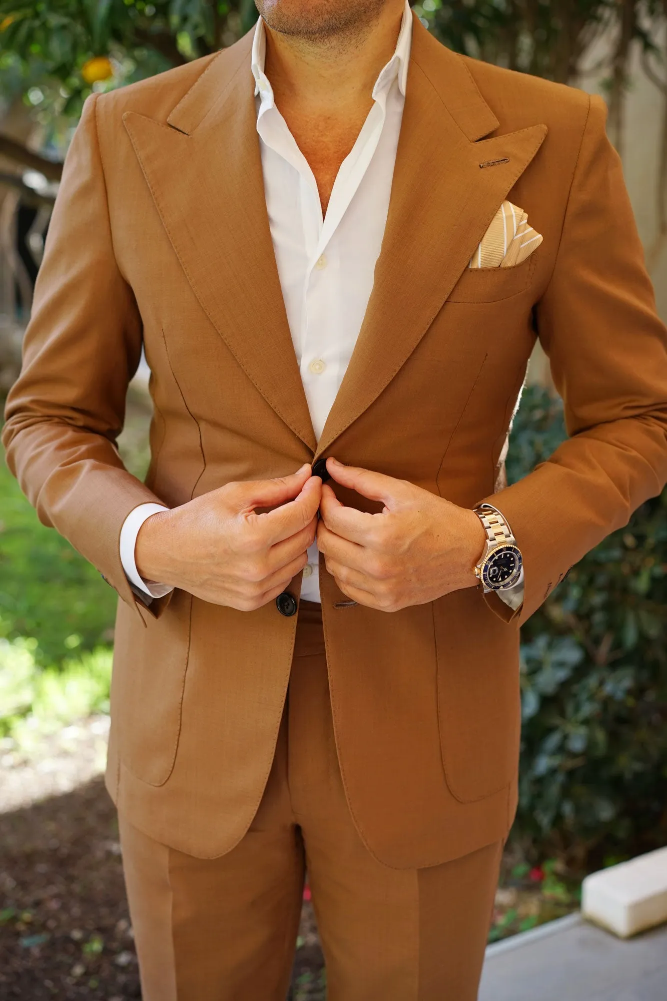 Champagne Gold Double Stripe Pocket Square sold by OTAA product image thumbnail 4