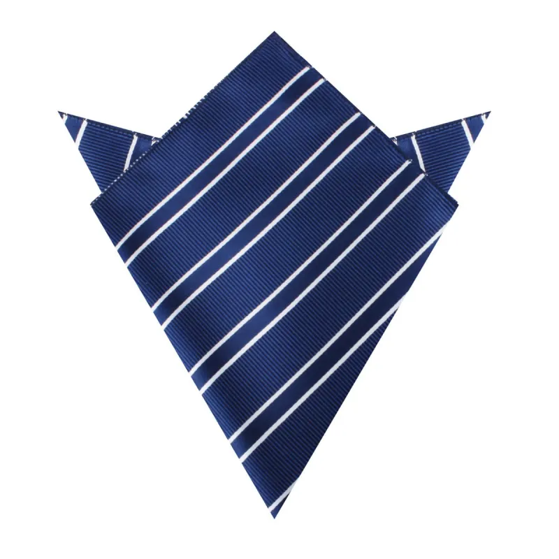 Navy Blue Double Stripe Pocket Square made by OTAA