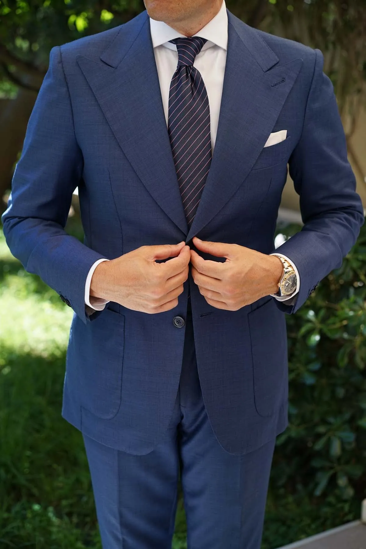 Pink Striped Navy Blue Herringbone Necktie sold by OTAA product image thumbnail 5