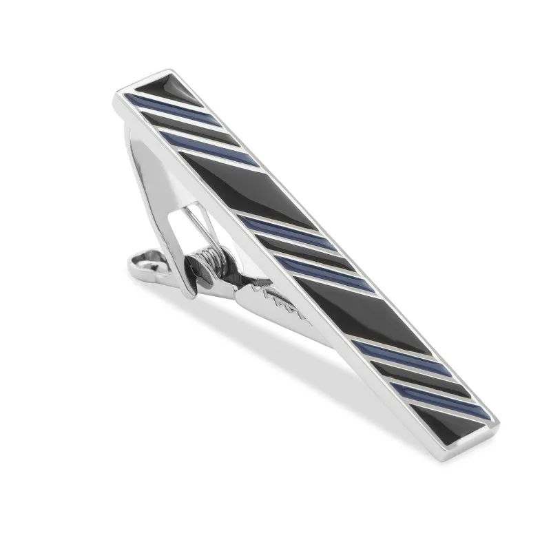 Black with Blue Stripes Tie Bar made by OTAA