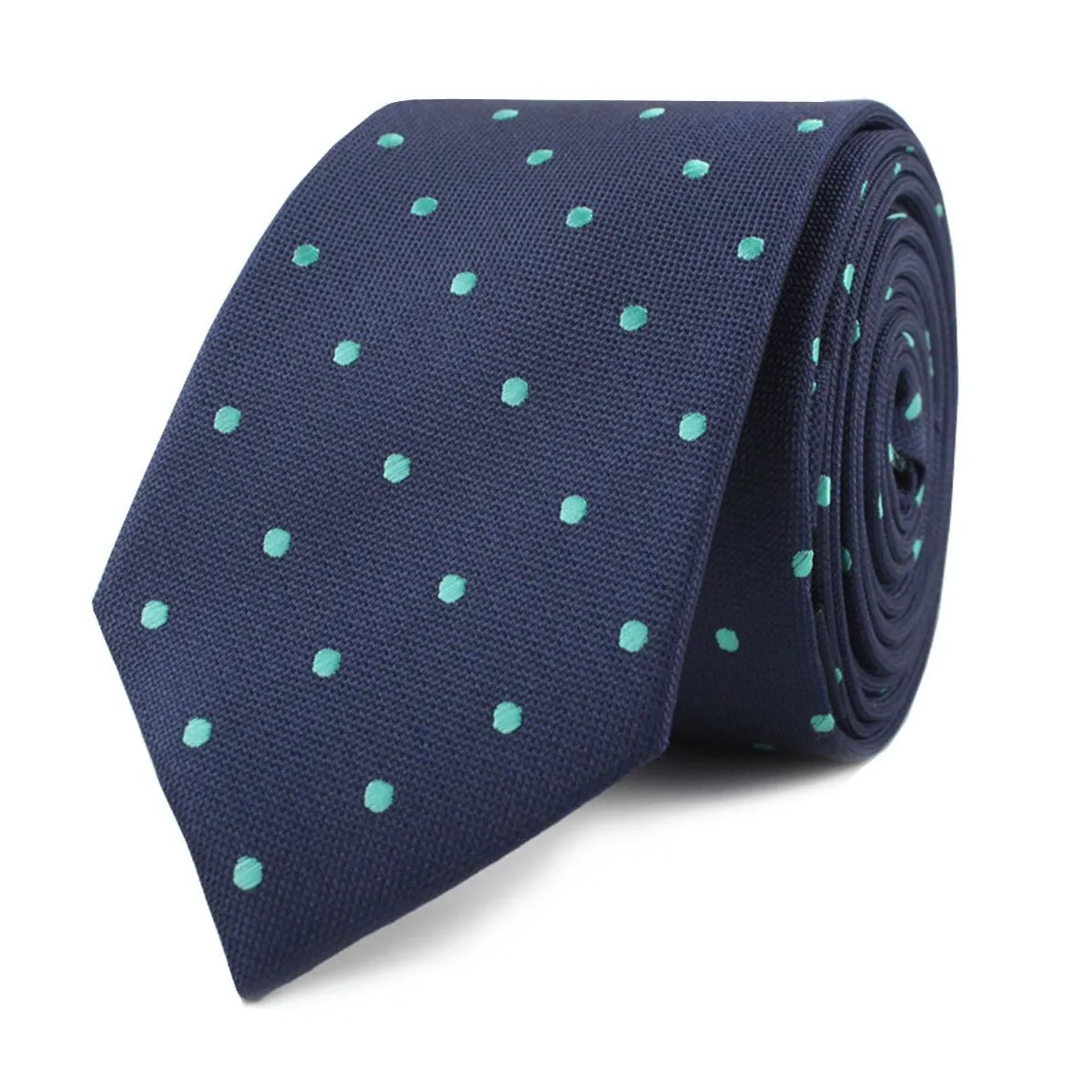 Navy Blue with Mint Green Polka Dots Skinny Tie sold by OTAA product image thumbnail 2