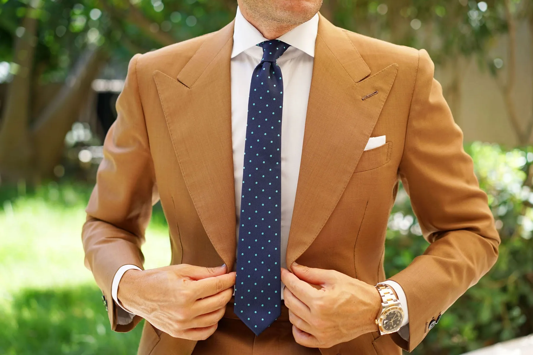 Navy Blue with Mint Green Polka Dots Skinny Tie sold by OTAA product image thumbnail 5