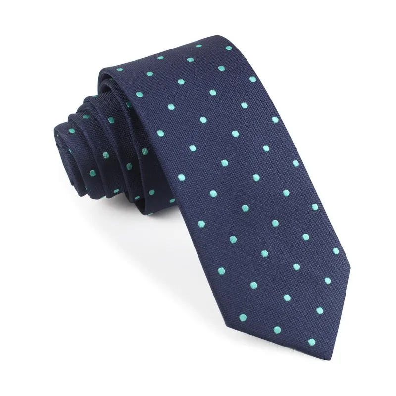 Navy Blue with Mint Green Polka Dots Skinny Tie made by OTAA
