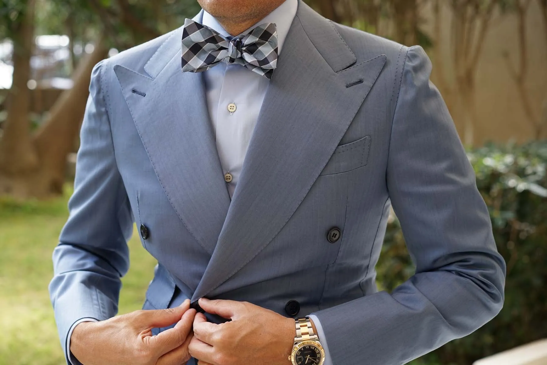 Light and Navy Blue Checkered Bow Tie Untied sold by OTAA product image thumbnail 4