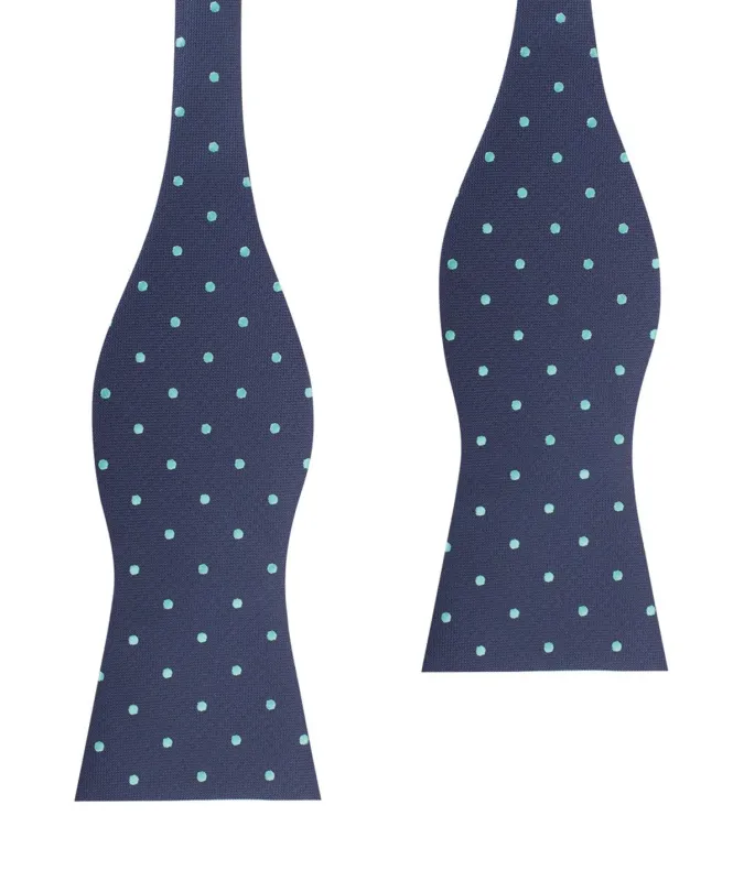 Navy Blue with Mint Green Polka Dots Self Tie Bow Tie made by OTAA