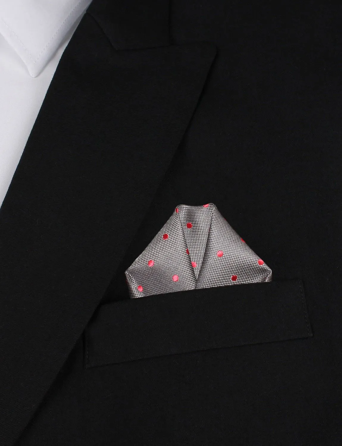 Grey with Hot Pink Polka Dots Pocket Square sold by OTAA product image thumbnail 4