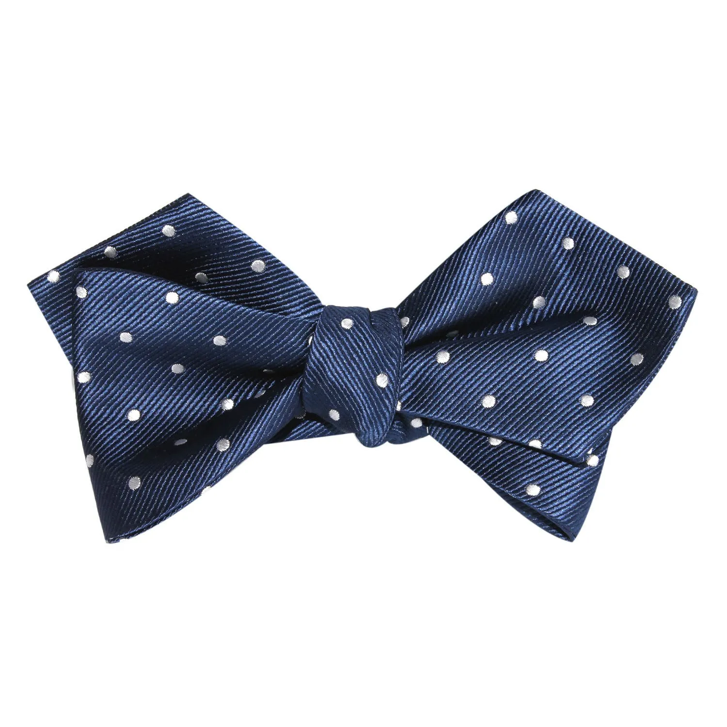 The OTAA Navy Blue with White Polka Dots Self Tie Diamond Tip Bow Tie sold by OTAA product image thumbnail 4