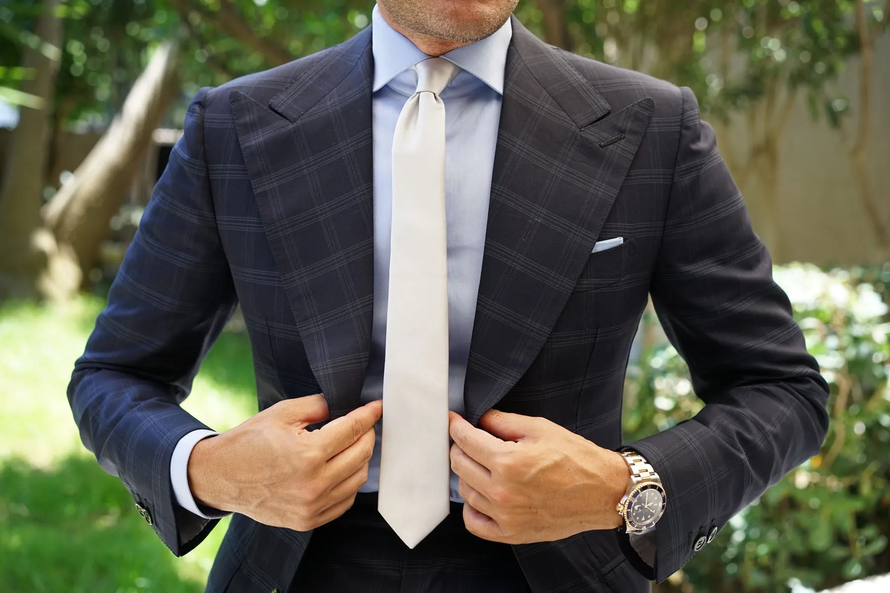 Light Grey Satin Skinny Tie sold by OTAA product image thumbnail 5