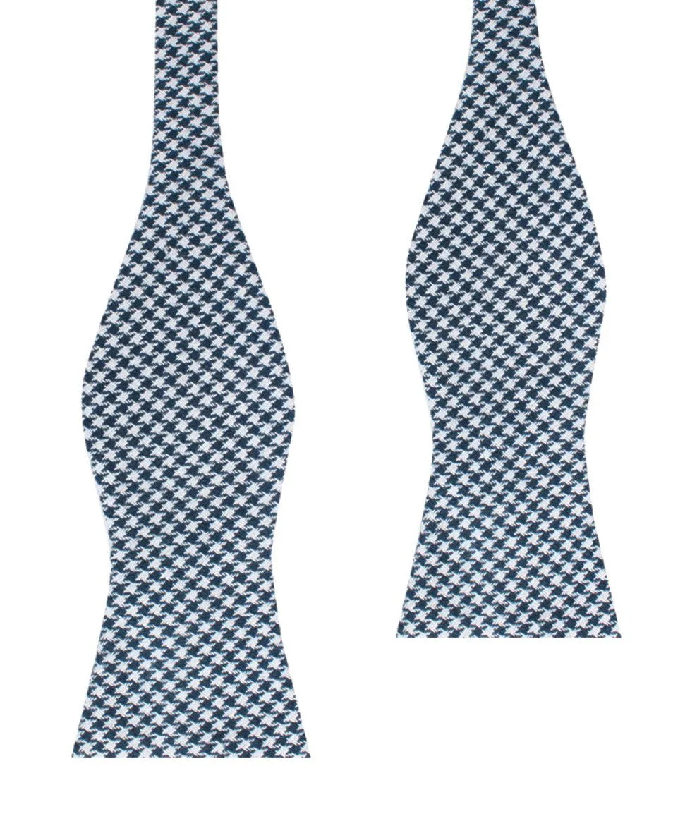 Blue Houndstooth Raw Linen Self Bow Tie sold by OTAA