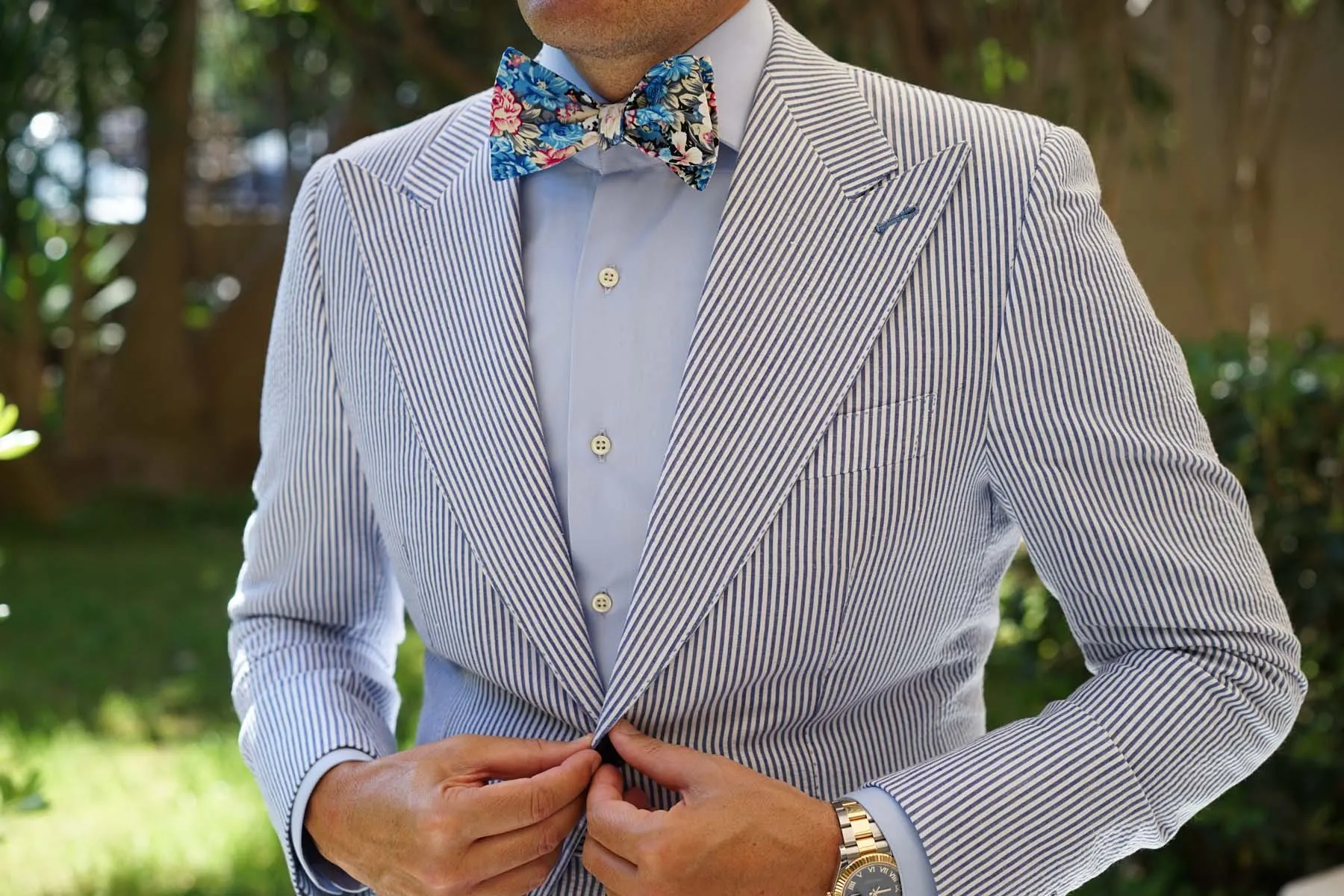 Blue Water Lilies Floral Self Bow Tie sold by OTAA product image thumbnail 4