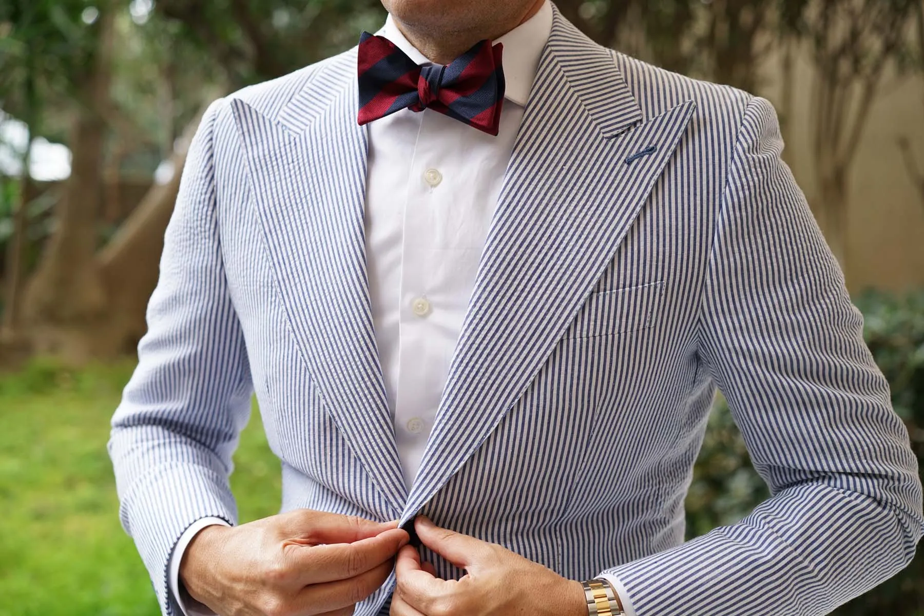 Burgundy & Navy Blue Stripes Self Bow Tie sold by OTAA product image thumbnail 4