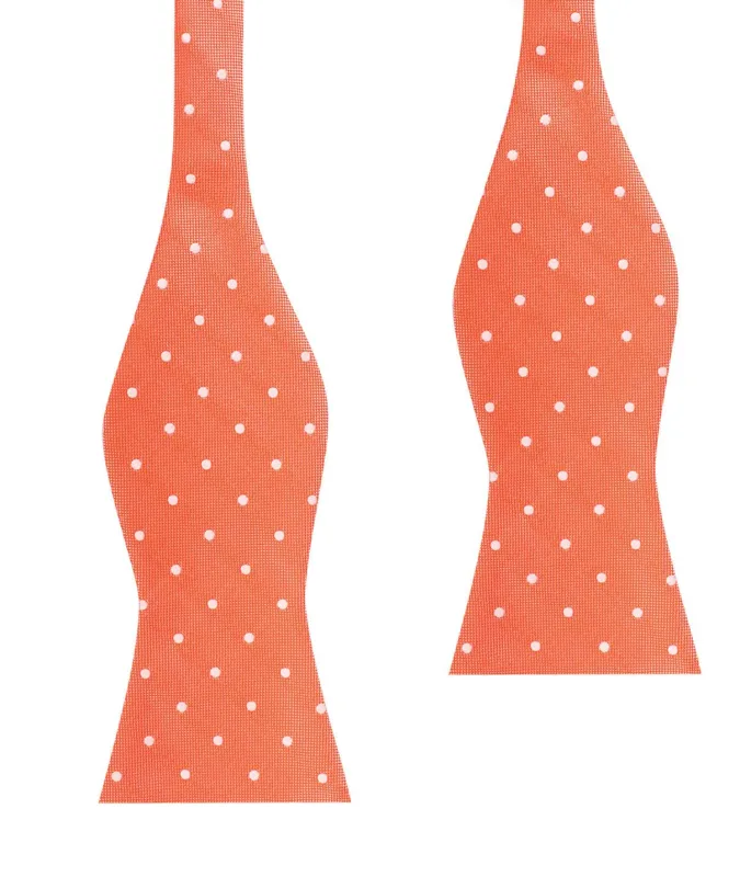Coral Orange with White Polka Dots Self Tie Bow Tie made by OTAA