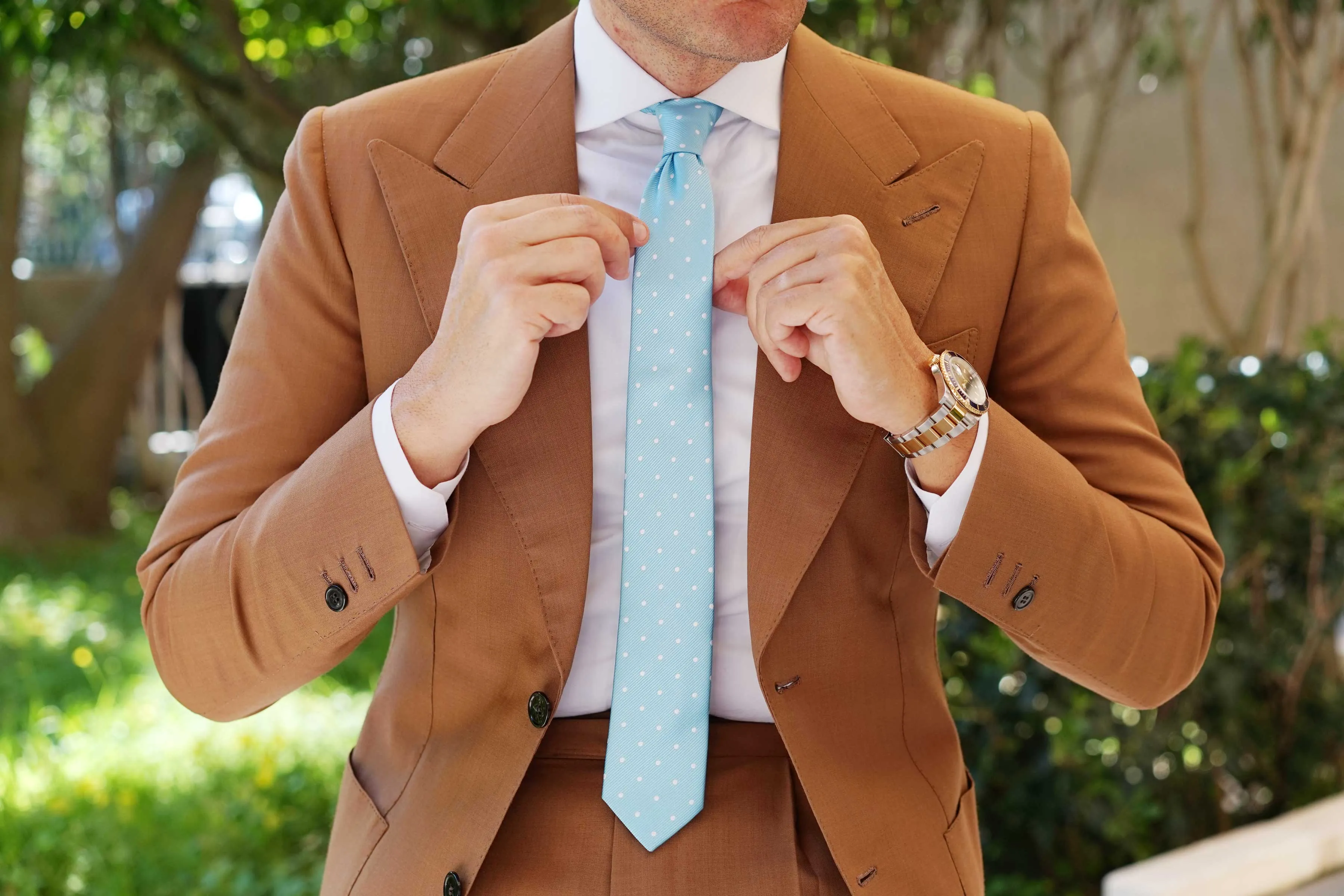 Sky Blue with White Polka Dots Skinny Tie sold by OTAA product image thumbnail 5