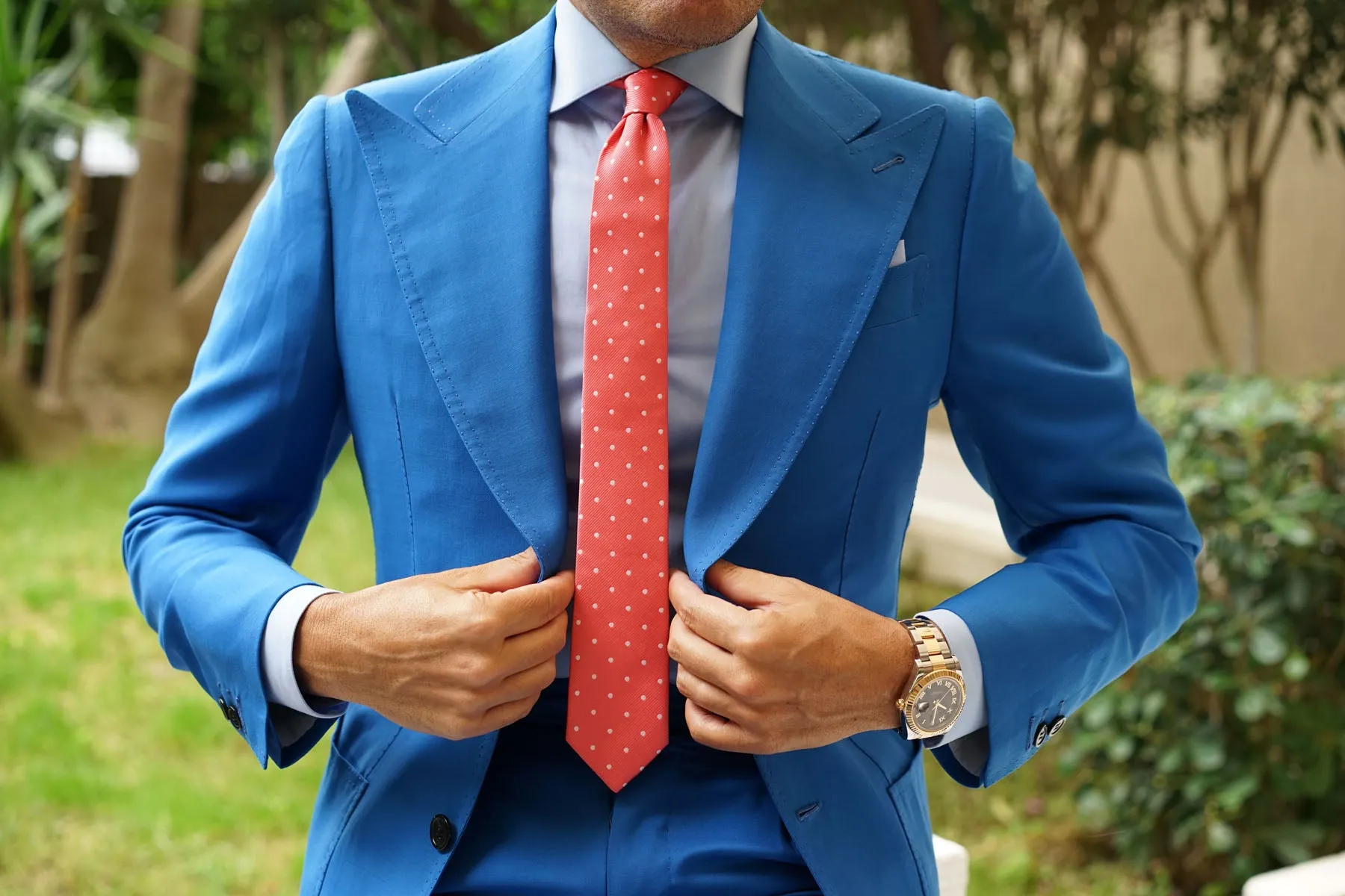 Coral Pink with White Polka Dots Skinny Tie sold by OTAA product image thumbnail 5