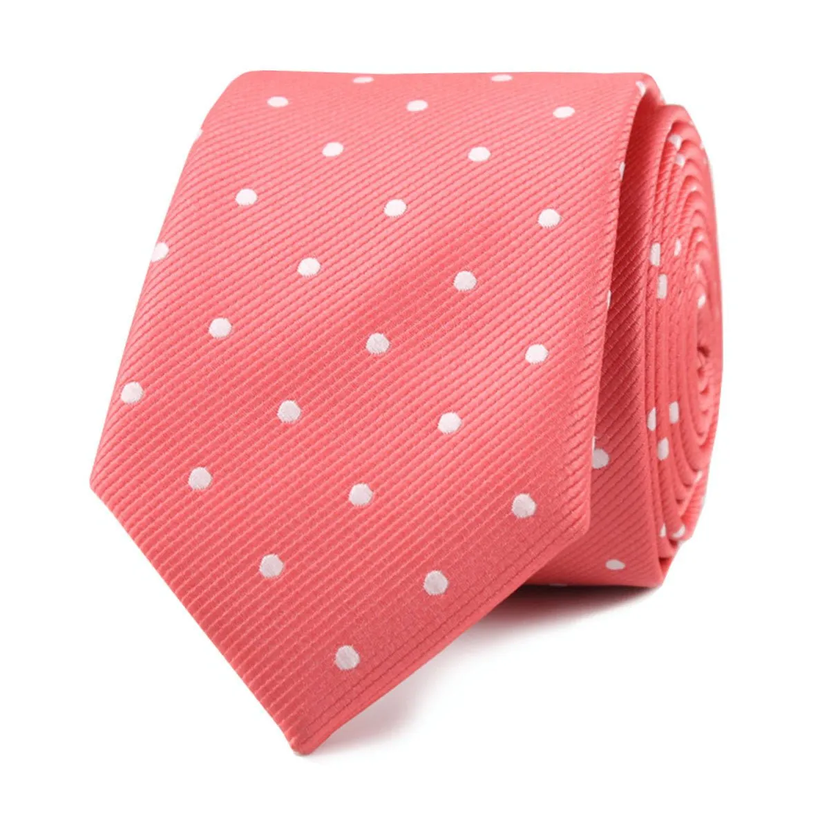 Coral Pink with White Polka Dots Skinny Tie sold by OTAA product image thumbnail 2