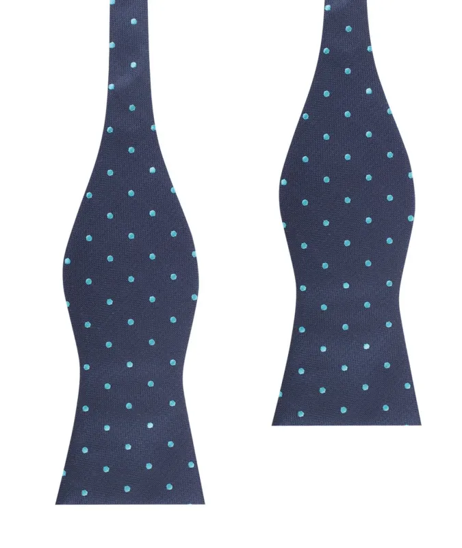 Navy Blue with Mint Blue Polka Dots Self Tie Bow Tie made by OTAA
