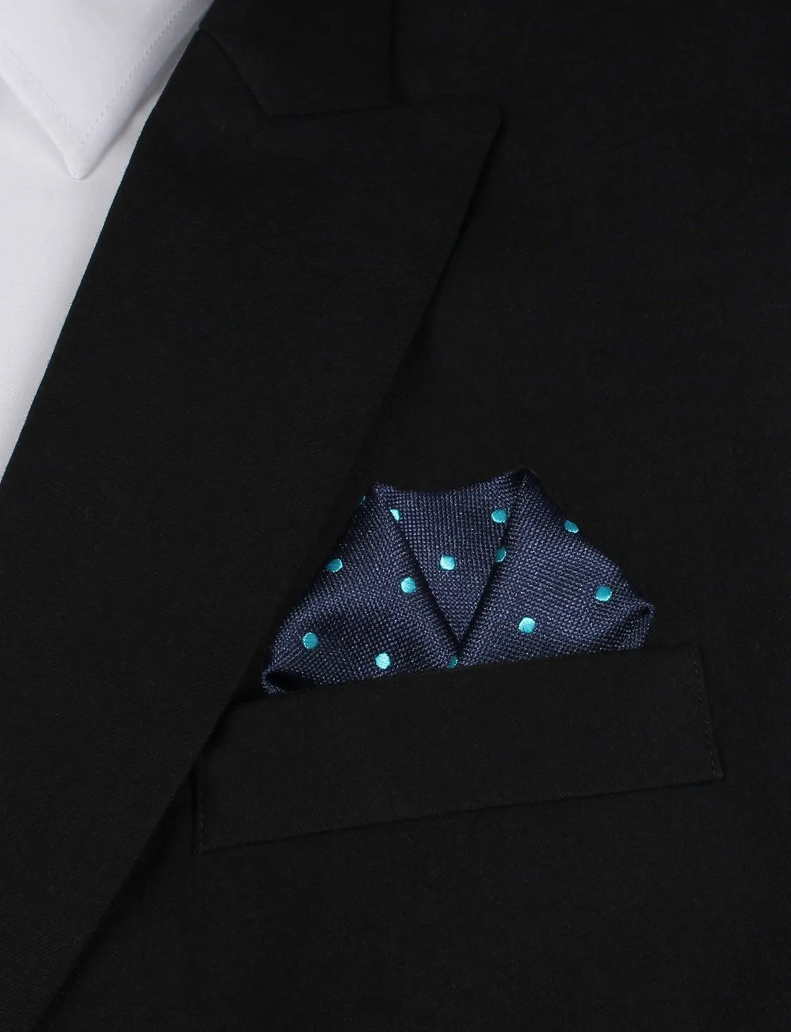 Navy Blue with Mint Blue Polka Dots Pocket Square sold by OTAA product image thumbnail 4
