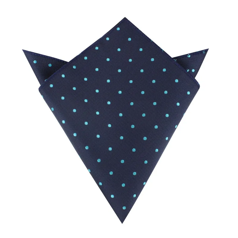 Navy Blue with Mint Blue Polka Dots Pocket Square made by OTAA