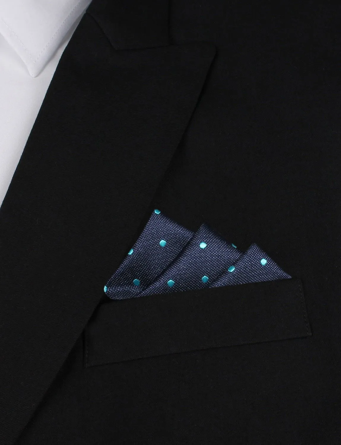 Navy Blue with Mint Blue Polka Dots Pocket Square sold by OTAA product image thumbnail 3